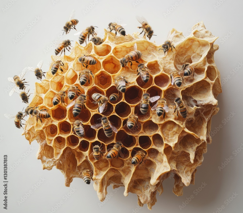 Aufkleber close-up view of honeycomb structure with bees in natural habitat gathering nectar and pollinating i