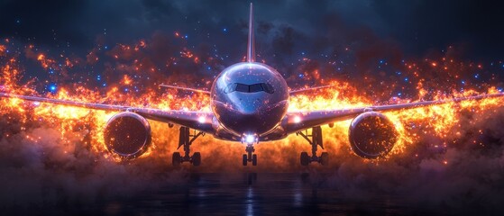 Fototapeta premium Fiery Flight: A Dramatic Airplane Image