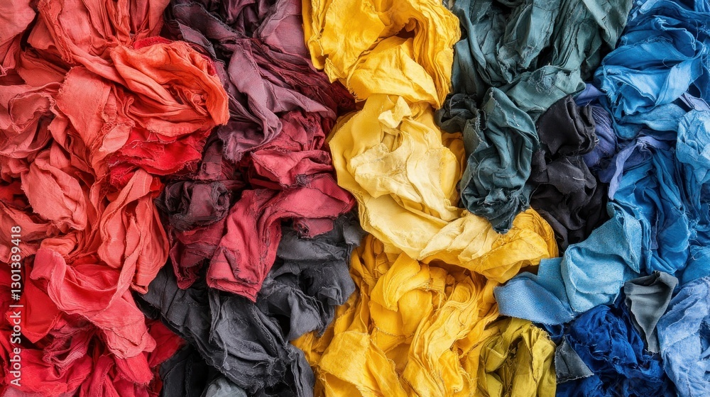 Poster a collection of colorful dyed fabrics overlapping each other