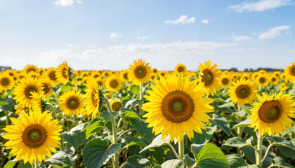 Fototapeta premium Vibrant sunflowers blooming in bright field, summer beauty