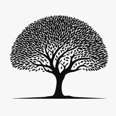 very simple flat and single minimalist Tree Silhouette in black on a white background