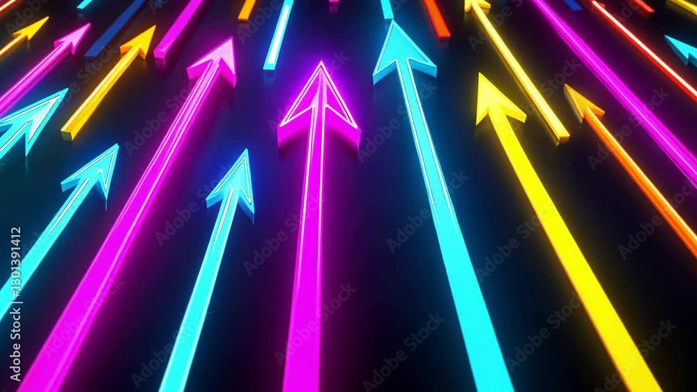 Poster bright arrows in multiple colors radiate outward against a dark backdrop, creating an energetic sens