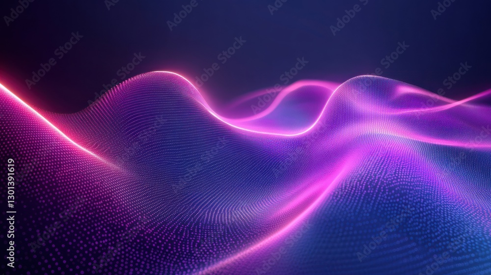 Poster an abstract visual representation of glowing waves and particles