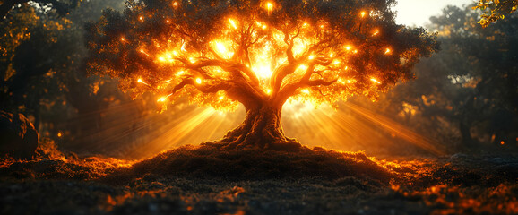 Enchanted Forest Tree With Golden Light