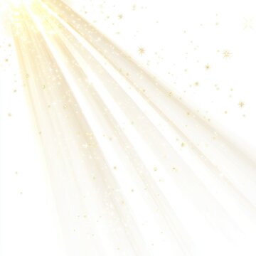 Golden light rays with sparkles on white.