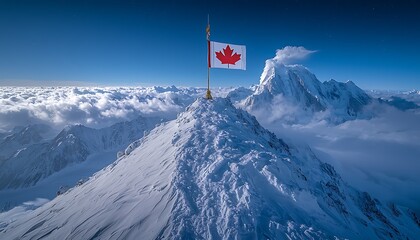 Canadian flag atop snowy mountain peak (1)