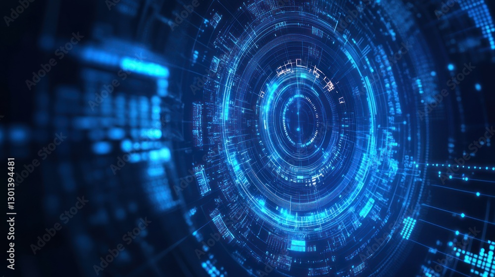 Poster blue digital abstract circles and lines display futuristic information technologies