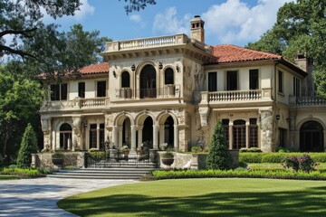 Majestic Mansion Facade: Opulent Living in Austin, TX - A Grand 3D Rendering of Luxury and Wealth