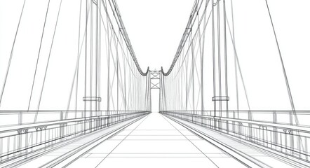 Obraz premium Minimalist Outline of a Suspension Bridge: 3D Rendering with Subtle Vignetting for Structural Elegance