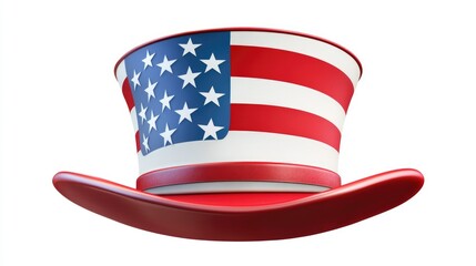 Patriotic Uncle Sam's Hat Celebrating Freedom with American Flag Colors on White Background