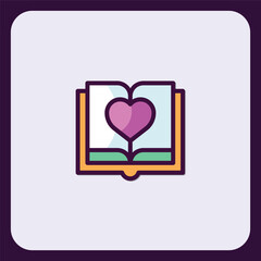 Open Book with Heart Icon: Symbol of Love and Literature