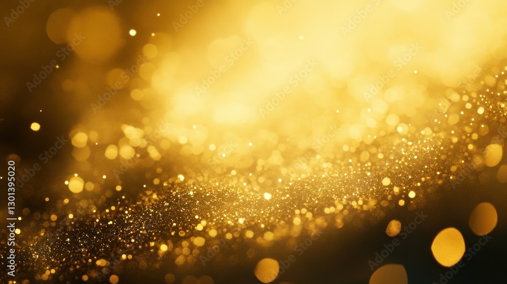 Poster a shiny gold background with sparkling particles and bokeh effects