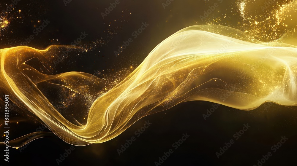 Poster golden flowing abstract particles against a dark and mysterious background