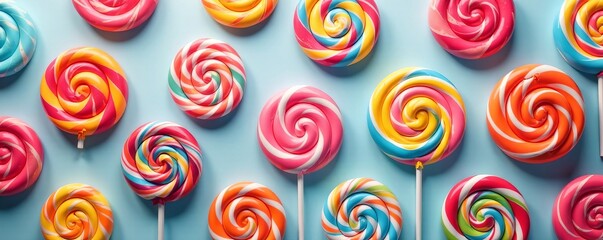 Whimsical lollipops arranged in a seamless design, treat, tasty, delicious