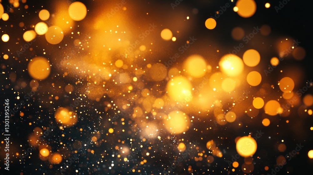 Poster a blurred background with golden lights and small floating particles