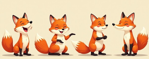 Whimsical fox characters in hilarious poses on a seamless background, fox, seamless, animal