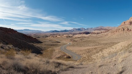 Winding Desert Road through Vibrant Landscape Leading into the Valley of Fire Park