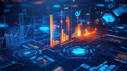 Futuristic digital display showcasing financial data in a graphical manner