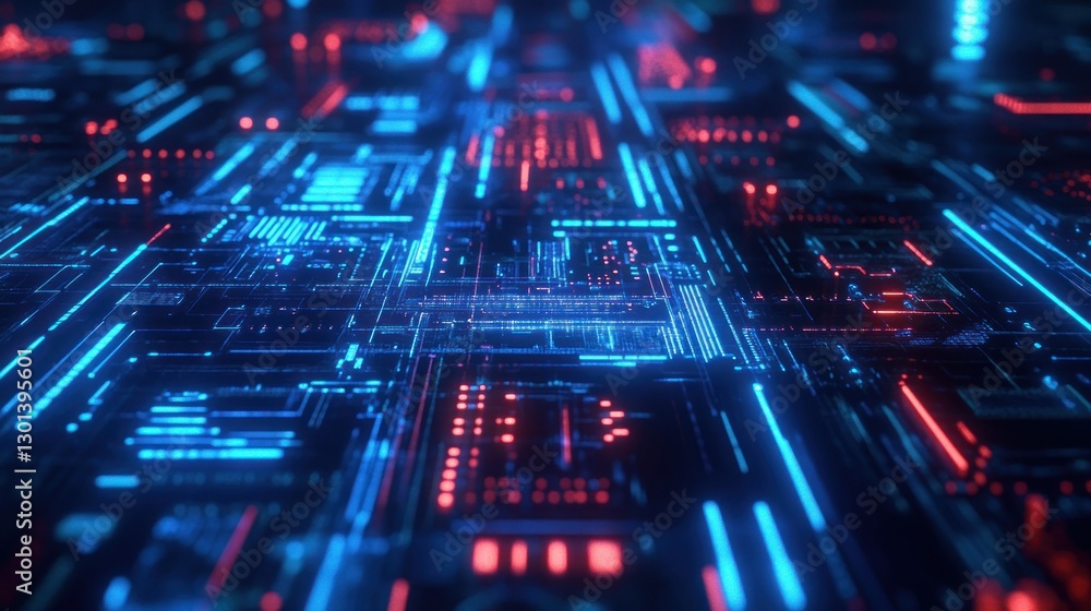 Aufkleber futuristic circuit board design with glowing neon lights and patterns