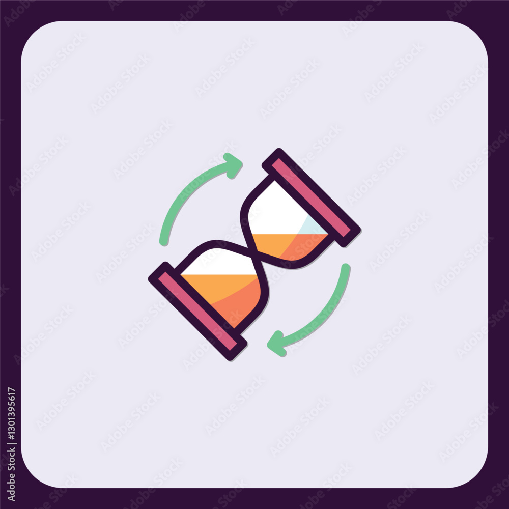 Poster circular time management concept: hourglass icon with rotating arrows