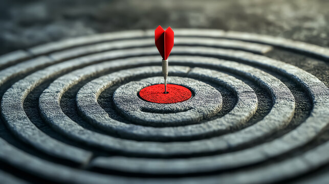 A dartboard with multiple darts around the bullseye but one perfectly centered, symbolizing the power of consistency and focus