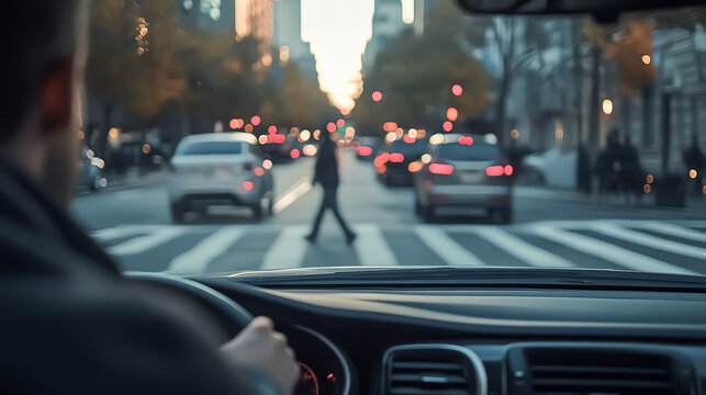 A driver stopping just in time as a pedestrian crosses unexpectedly, highlighting the critical role of situational awareness in daily life