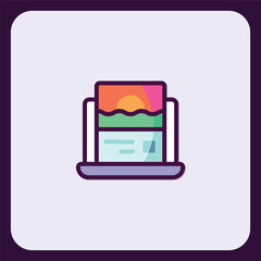 Vibrant Sunset Landscape Design on Laptop Screen Icon