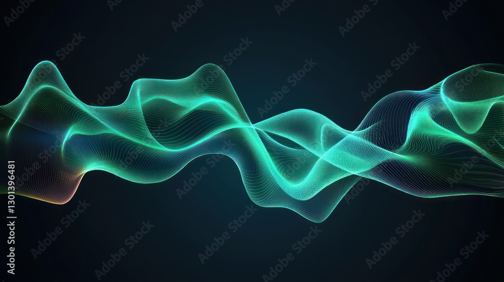 Poster green and blue wavy lines creating abstract artistic display