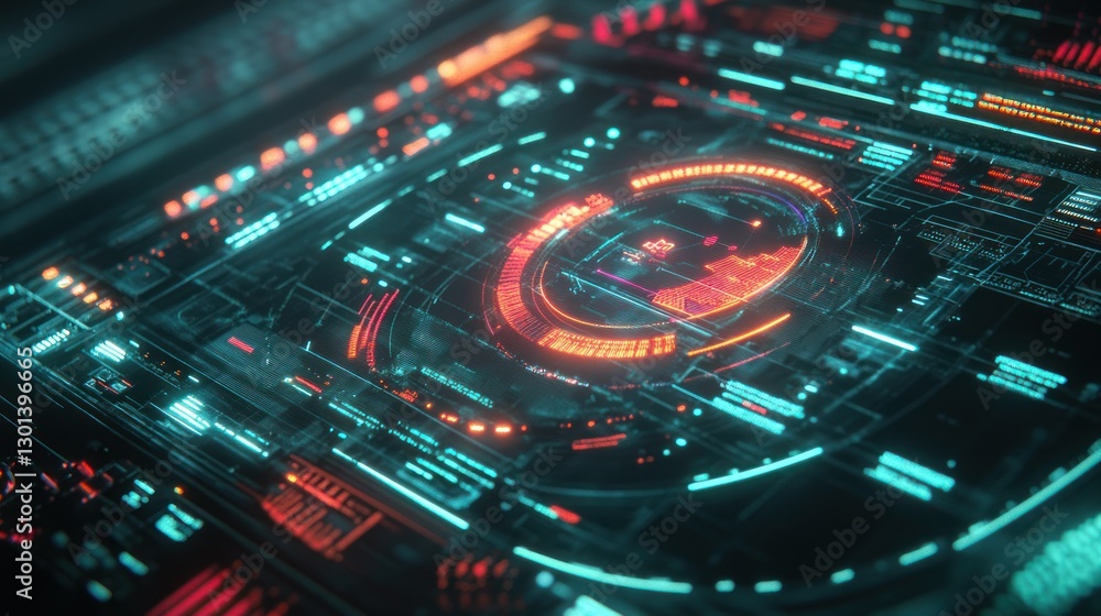 Poster abstract futuristic technology panel displaying digital data and diagrams