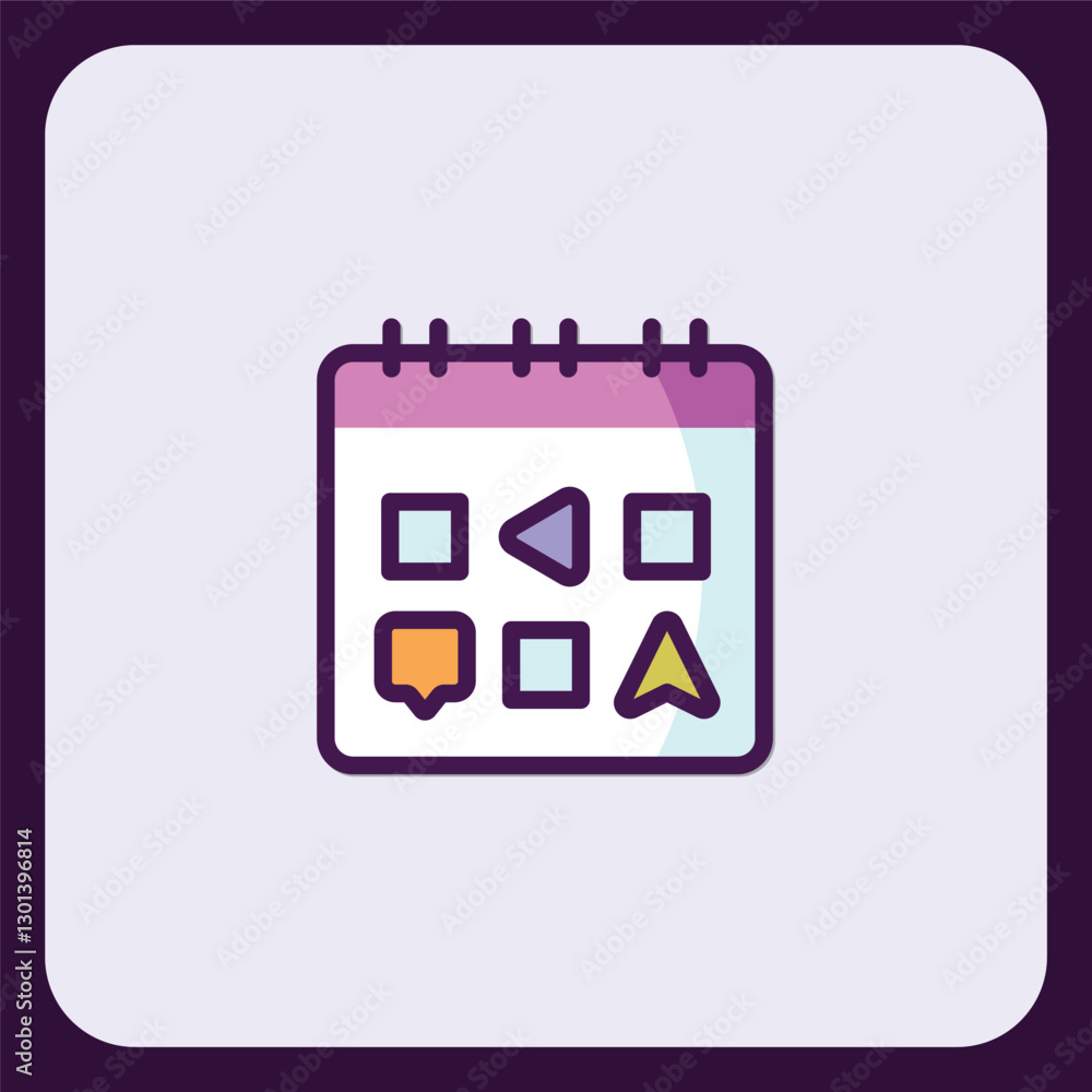 Poster calendar app interface with colorful icons and modern design