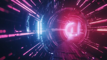 Fototapeta premium A brightly lit tunnel with glowing lights and futuristic effects