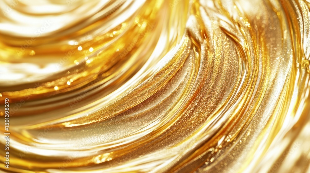 Poster swirling golden liquid substance showing elegant textures and patterns up close