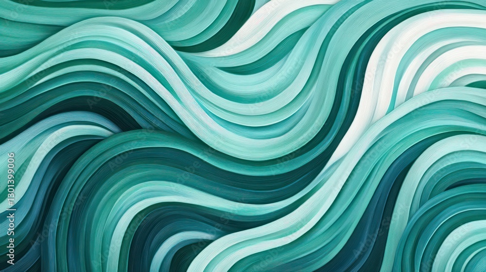 Poster green and blue abstract flowing lines create a wave pattern