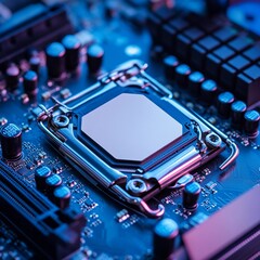 Close look at a modern computer motherboard showcasing advanced processing unit technology and intricate electronic components