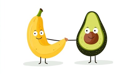 Cartoon Fruits Holding Hands