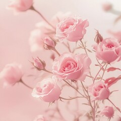 Stunning arrangement of pink roses in soft focus captured during springtime bloom in a serene garden setting