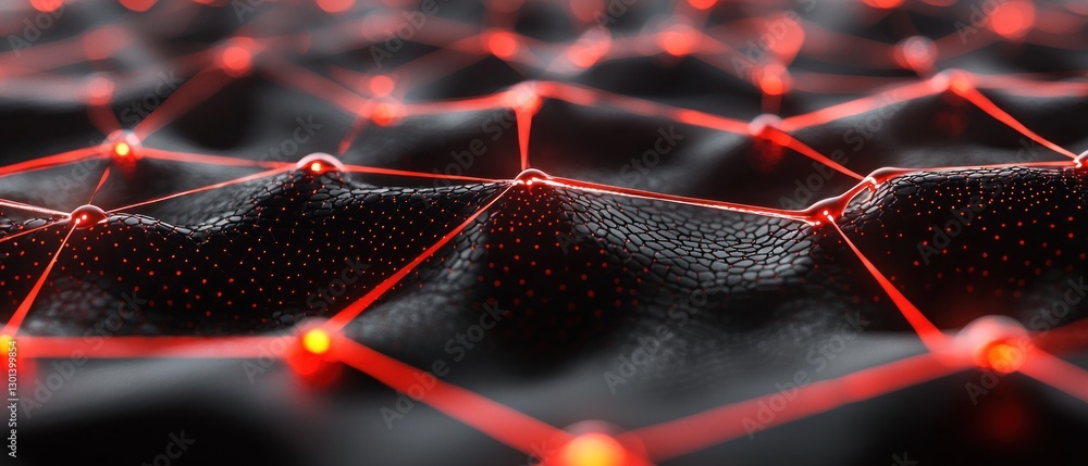 Poster abstract network: red lines on dark surface