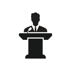 Podium icon. speaker black icon. operator speaking from tribune vector illustration