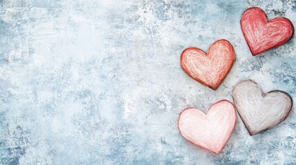 Obraz premium Hand drawn hearts of varying colors on textured background