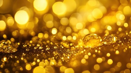 Glowing gold droplets and bokeh create a dazzling abstract background image