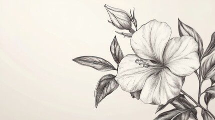 A Beautiful Detailed Pencil Drawing Of A White Hibiscus Flower