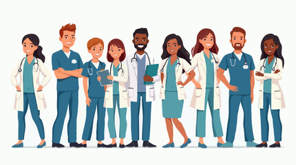 Obraz premium Diverse Healthcare Team Illustration, Cartoon Doctors and Nurses, Medical Professionals Vector Art