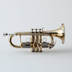 Fototapeta premium Golden Brass Trumpet: Classical Musical Instrument in Studio Still Life on Purple Background