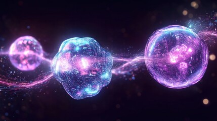 Glowing spheres with connections representing futuristic technological networks