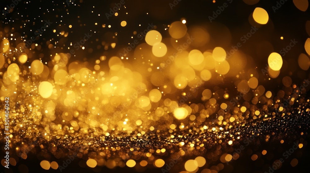 Poster Golden Background With Glowing Bokeh Effect And Sparkle Particles