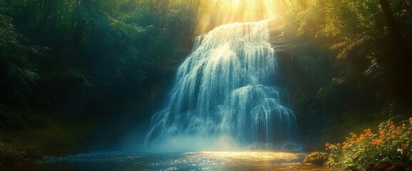 Majestic Waterfall In Lush Forest