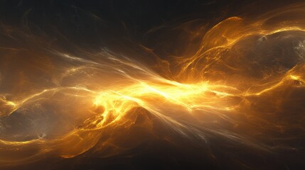 A luminous golden energy field radiates across a dark background