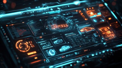 Obraz premium Futuristic dashboard depicting vehicle information with digital interface