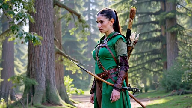 Female archer in a fantasy-inspired costume holding a bow.