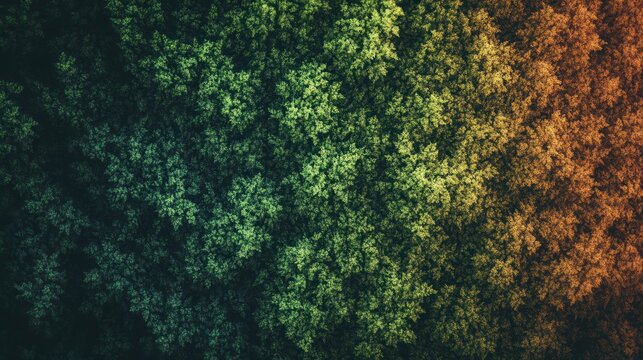 A vibrant overhead shot of trees with varied color hues